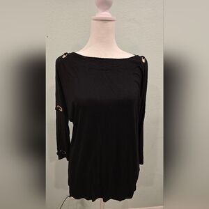 Chic Black Top with Gold Accents. New, Size S